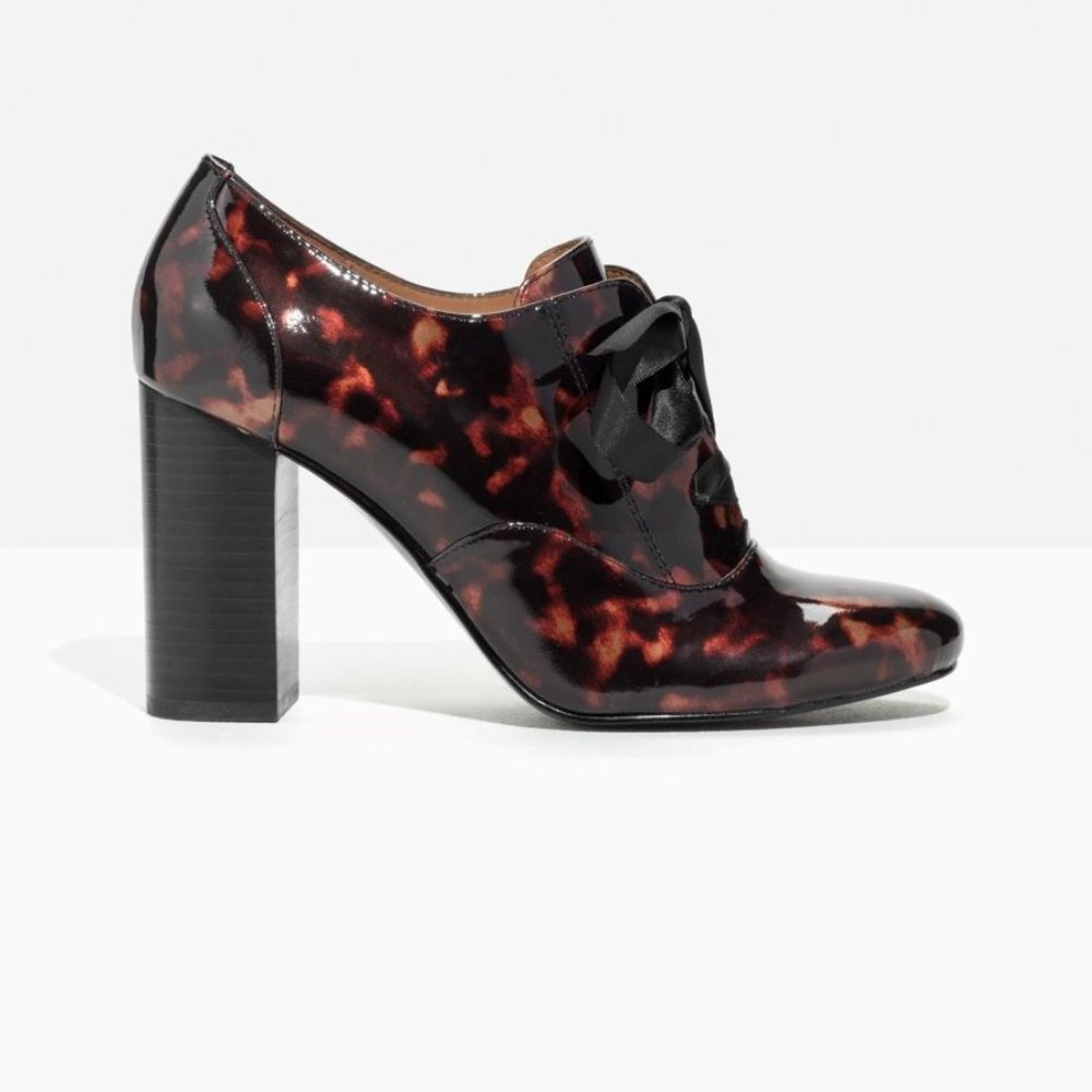 ✨ & Other Stories Heeled Ribbon-Tie Ankle Booties, tortoise, 38/8